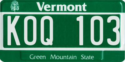 VT license plate KOQ103