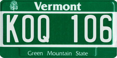 VT license plate KOQ106