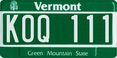 VT license plate KOQ111