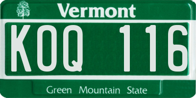 VT license plate KOQ116
