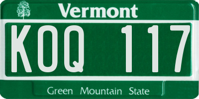 VT license plate KOQ117