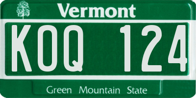 VT license plate KOQ124