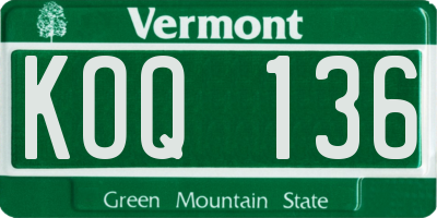 VT license plate KOQ136