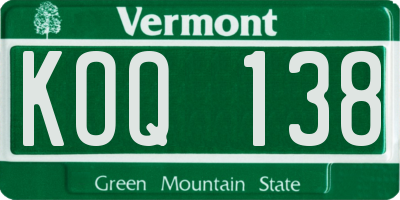 VT license plate KOQ138