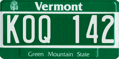 VT license plate KOQ142