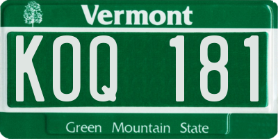 VT license plate KOQ181