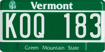 VT license plate KOQ183
