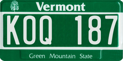 VT license plate KOQ187