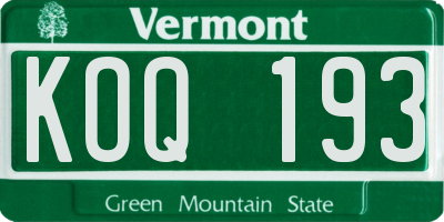 VT license plate KOQ193