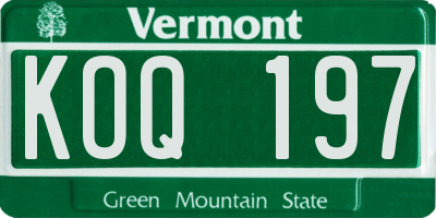 VT license plate KOQ197
