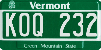 VT license plate KOQ232