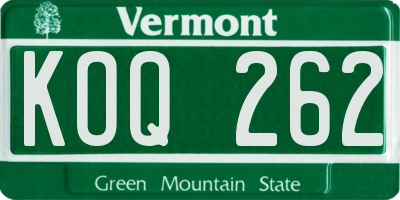 VT license plate KOQ262