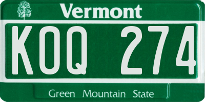 VT license plate KOQ274