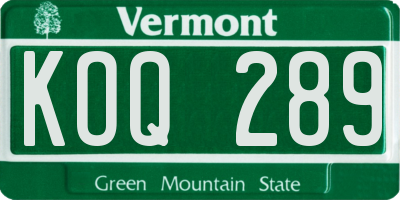 VT license plate KOQ289