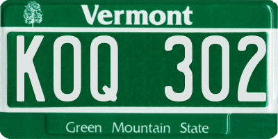 VT license plate KOQ302