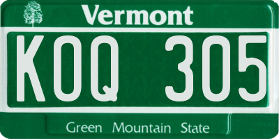 VT license plate KOQ305