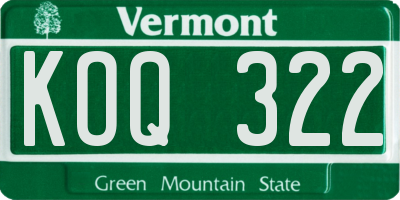 VT license plate KOQ322