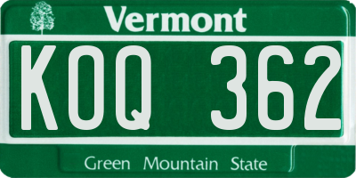 VT license plate KOQ362