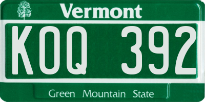 VT license plate KOQ392