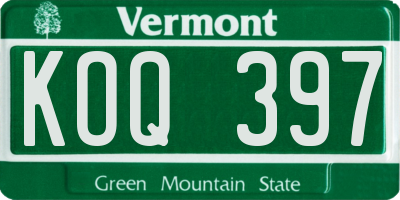 VT license plate KOQ397