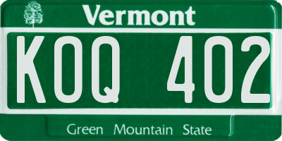 VT license plate KOQ402