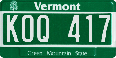 VT license plate KOQ417