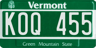 VT license plate KOQ455