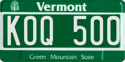 VT license plate KOQ500