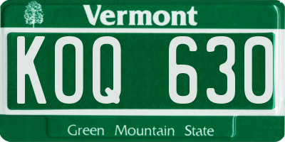 VT license plate KOQ630
