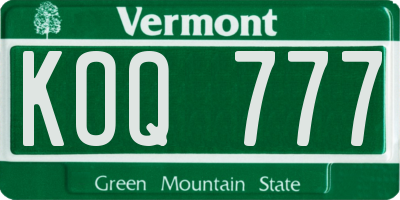 VT license plate KOQ777