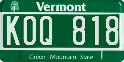 VT license plate KOQ818