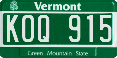 VT license plate KOQ915