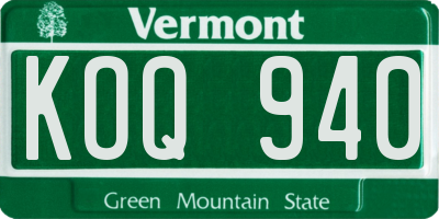 VT license plate KOQ940