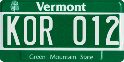 VT license plate KOR012