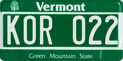 VT license plate KOR022