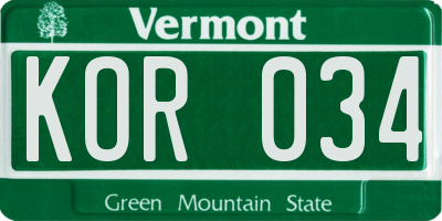 VT license plate KOR034