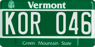 VT license plate KOR046