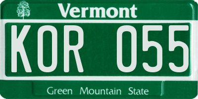 VT license plate KOR055