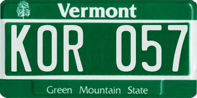 VT license plate KOR057