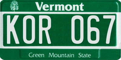 VT license plate KOR067
