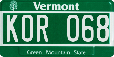 VT license plate KOR068
