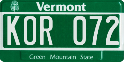 VT license plate KOR072