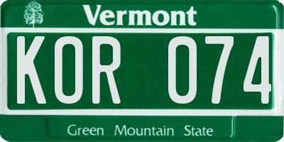VT license plate KOR074