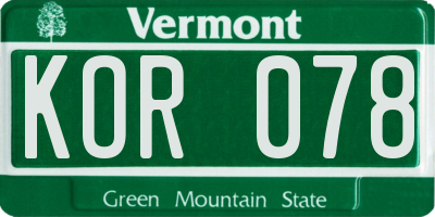 VT license plate KOR078