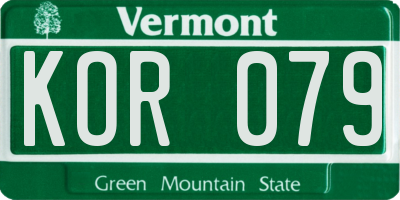 VT license plate KOR079