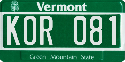 VT license plate KOR081