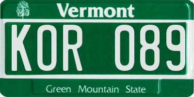 VT license plate KOR089