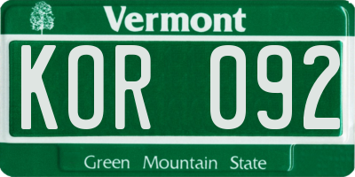 VT license plate KOR092