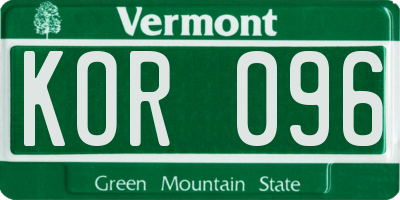 VT license plate KOR096