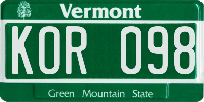 VT license plate KOR098